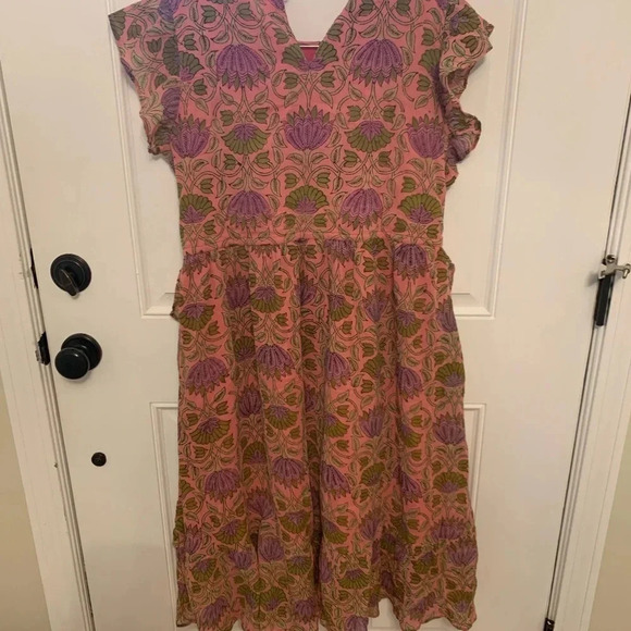 Banjanan Pink Floral Dress with Tie Waist and Tassels Size M - Picture 5 of 8